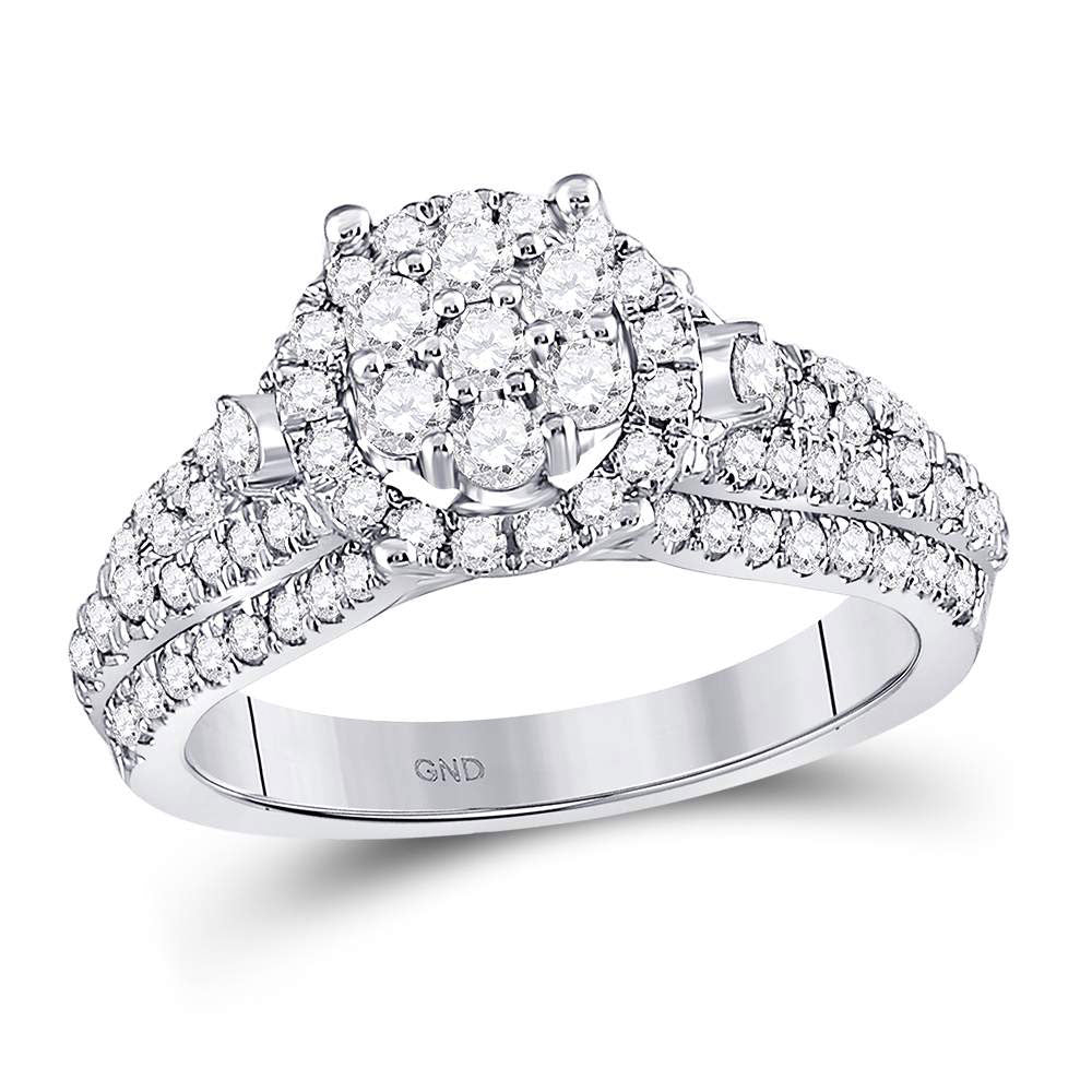 10kt White Gold Womens Round Diamond Flower Cluster Ring 1-1/4 Cttw