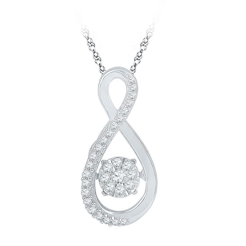 10kt White Gold Womens Moving Round Diamond Cluster Pendant 1/6 Cttw