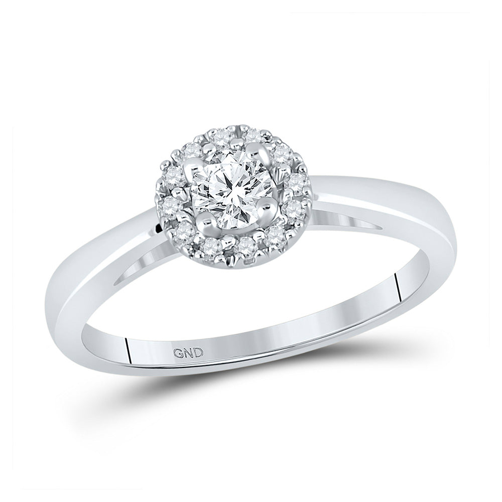 10kt White Gold Round Diamond Solitaire Halo Bridal Wedding Engagement Ring 1/3 Cttw