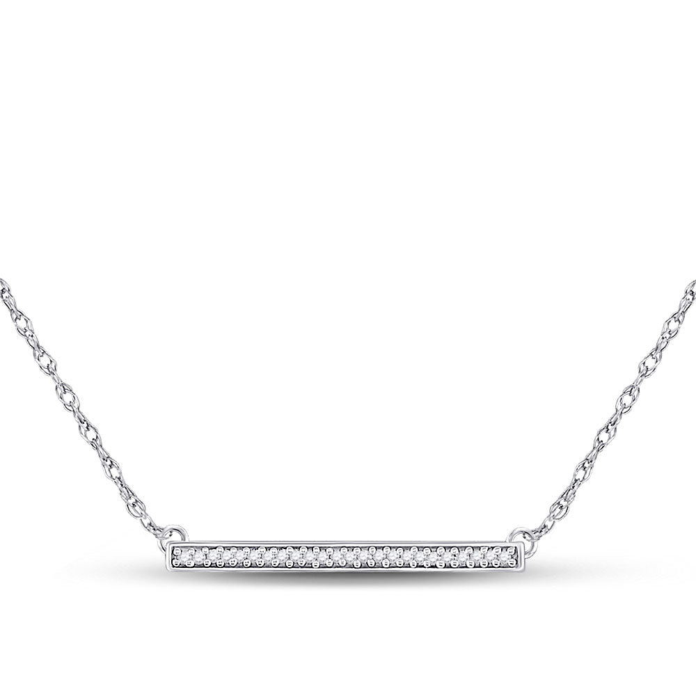 10kt White Gold Womens Round Diamond Horizontal Bar Pendant Necklace 1/10 Cttw