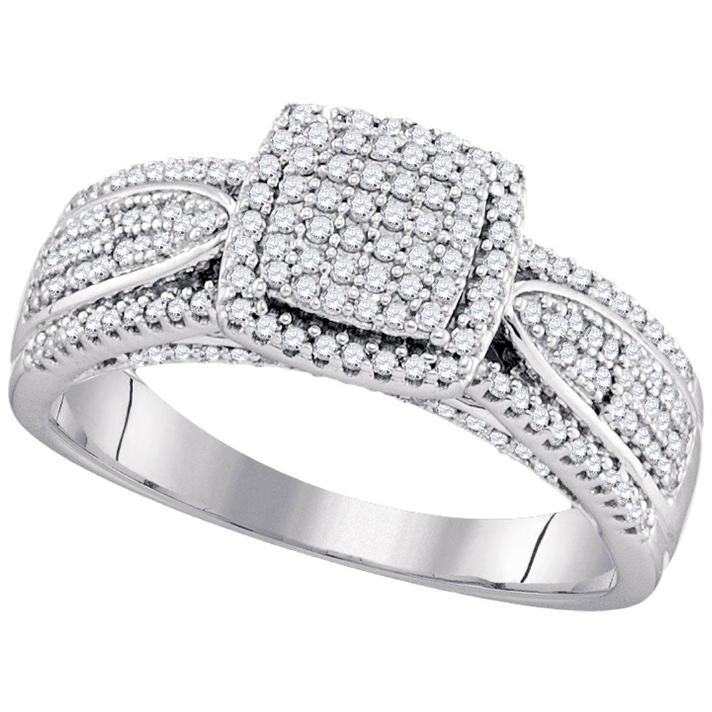 10kt White Gold Womens Round Diamond Square Cluster Ring 1/2 Cttw