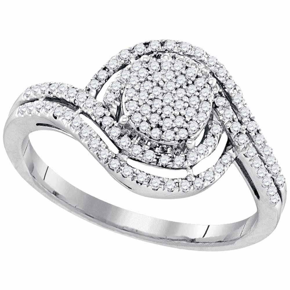10kt White Gold Womens Round Diamond Swirl Cluster Ring 1/3 Cttw