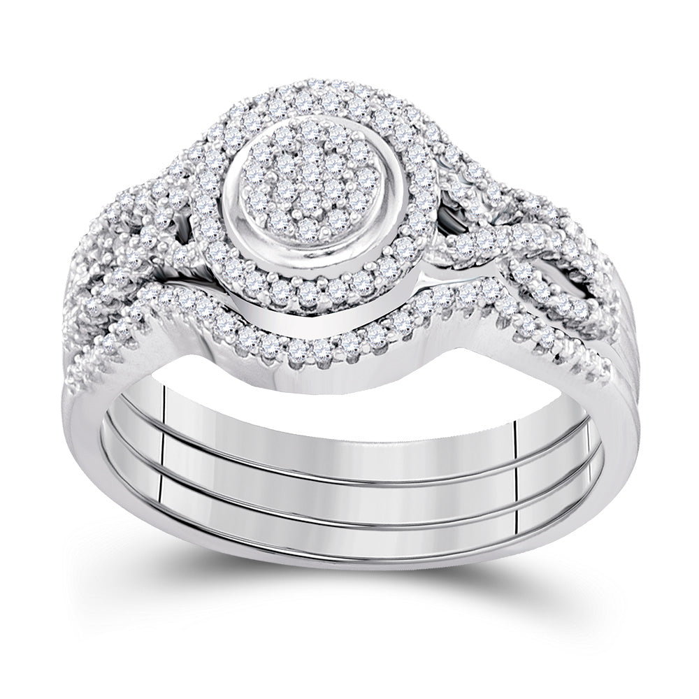 10kt White Gold Round Diamond Bridal Wedding Ring Band Set 1/3 Cttw