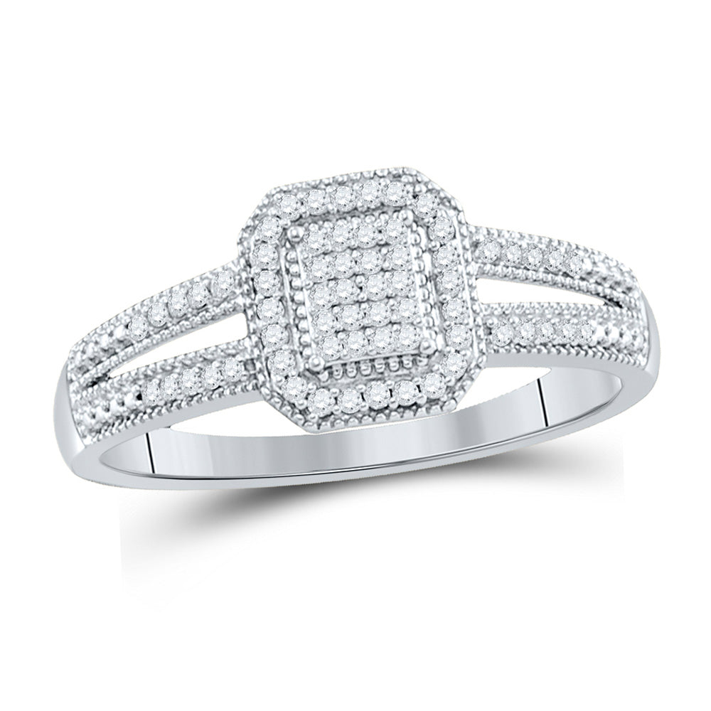10kt White Gold Womens Round Diamond Square Cluster Ring 1/6 Cttw