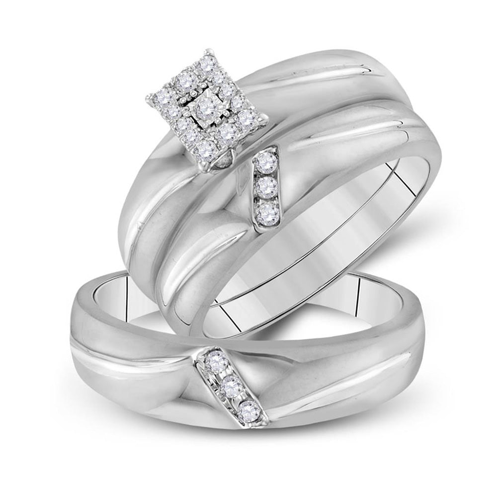 10kt White Gold His Hers Round Diamond Cluster Matching Wedding Set 1/5 Cttw