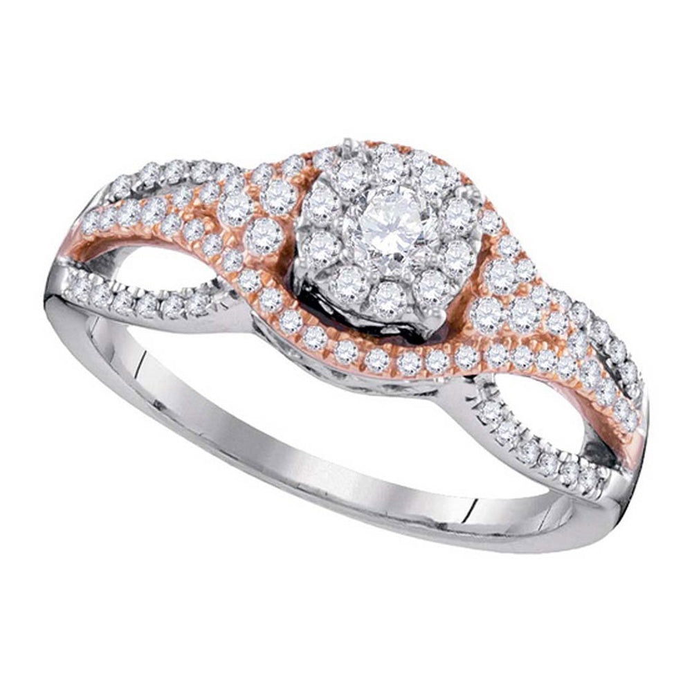 10kt Two-tone Gold Round Diamond Cluster Bridal Wedding Engagement Ring 1/2 Cttw