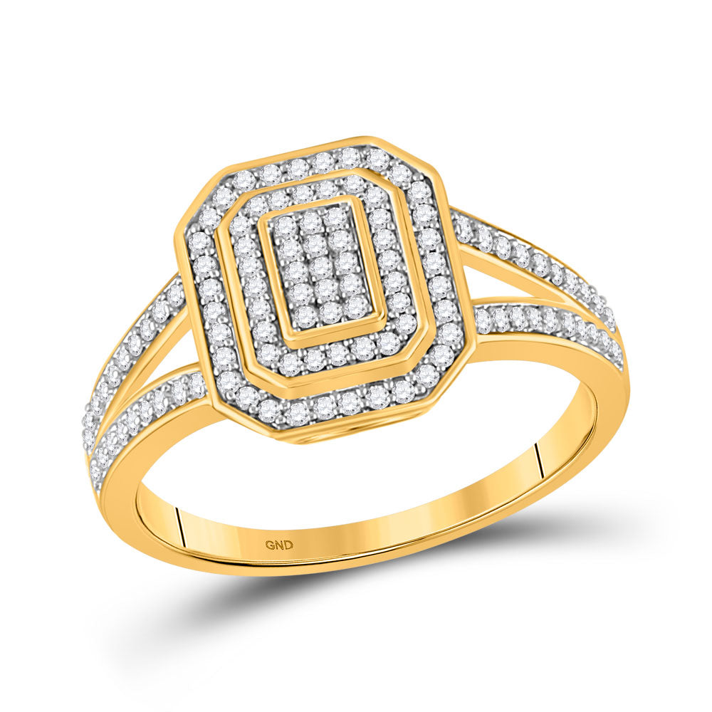 10kt Yellow Gold Womens Round Diamond Octagon Cluster Ring 1/4 Cttw