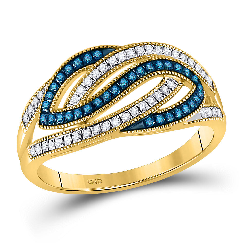 10kt Yellow Gold Womens Round Blue Color Enhanced Diamond Fashion Ring 1/4 Cttw