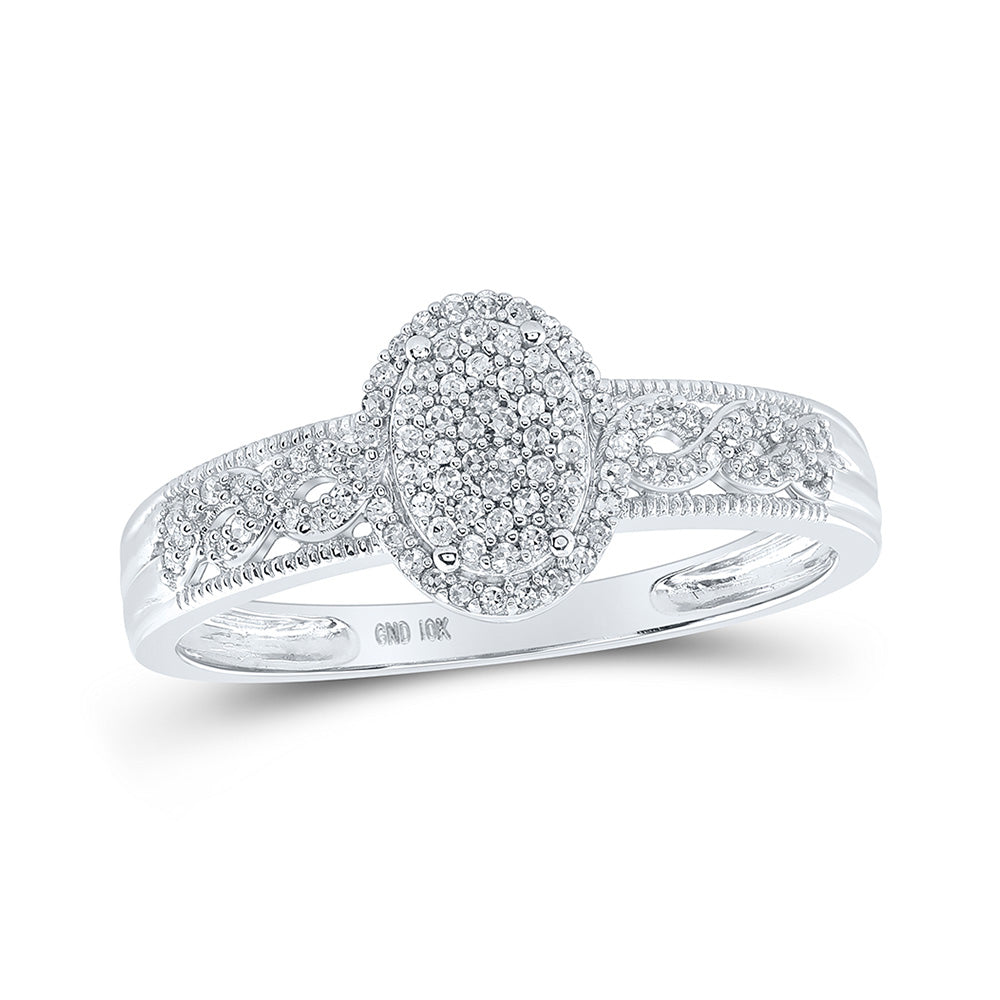 10kt White Gold Round Diamond Oval Cluster Milgrain Twist Bridal Ring 1/4 Cttw