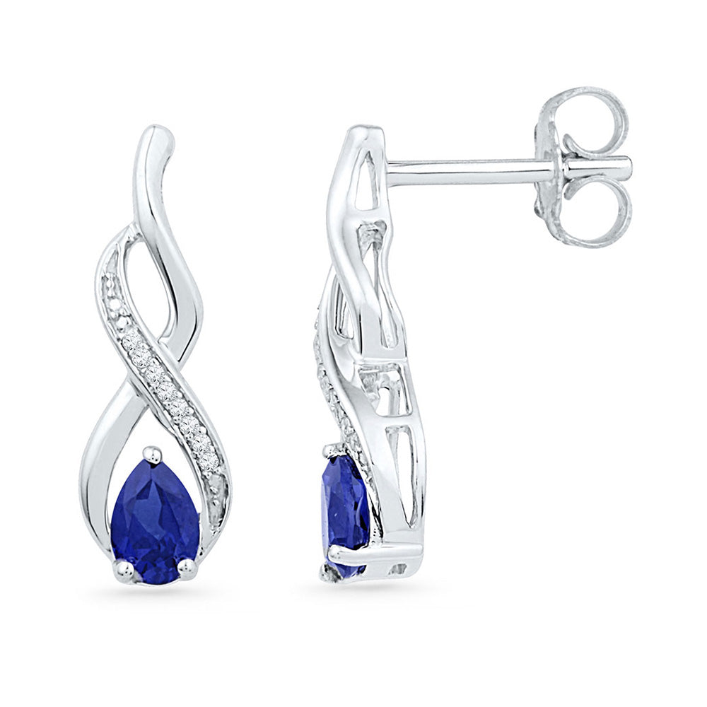 10kt White Gold Womens Pear Synthetic Blue Sapphire Diamond Stud Earrings 1 Cttw