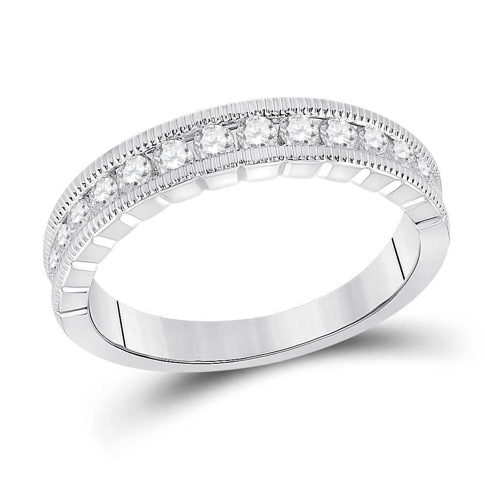 14kt White Gold Womens Round Diamond Single Row Band Ring 1/2 Cttw